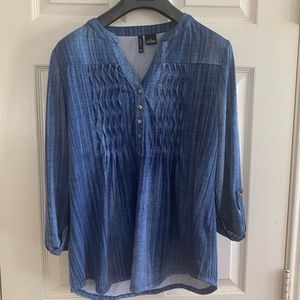 New Directions Boho Denim Look Top Blouse